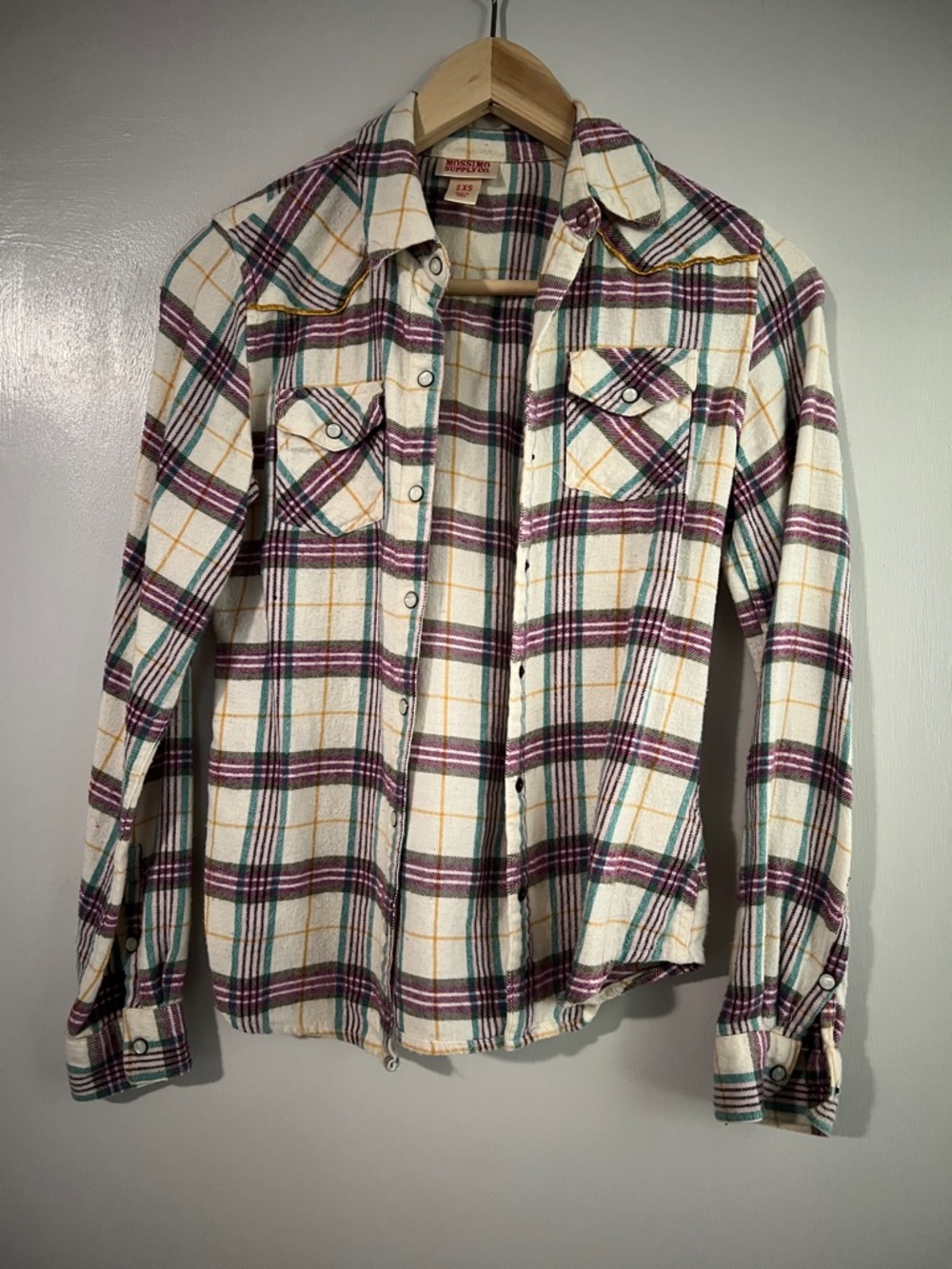 Mossimo Supply Co. Plaid Shirt - Cream, Teal, Purple, Yellow